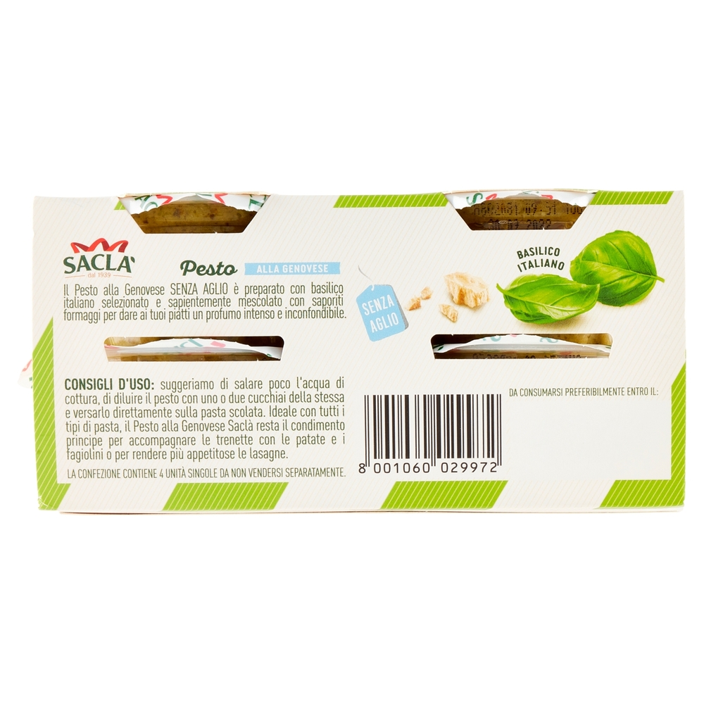 Saclà Pesto alla Genovese Senza Aglio 4 x 45 g