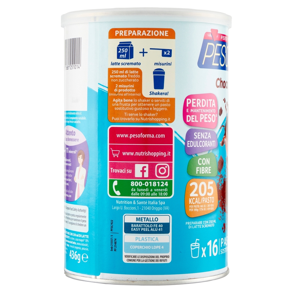 Pesoforma Choco Smoothie, Pasto sostitutivo gusto Cioccolato, Shake per il controllo del peso, 436g