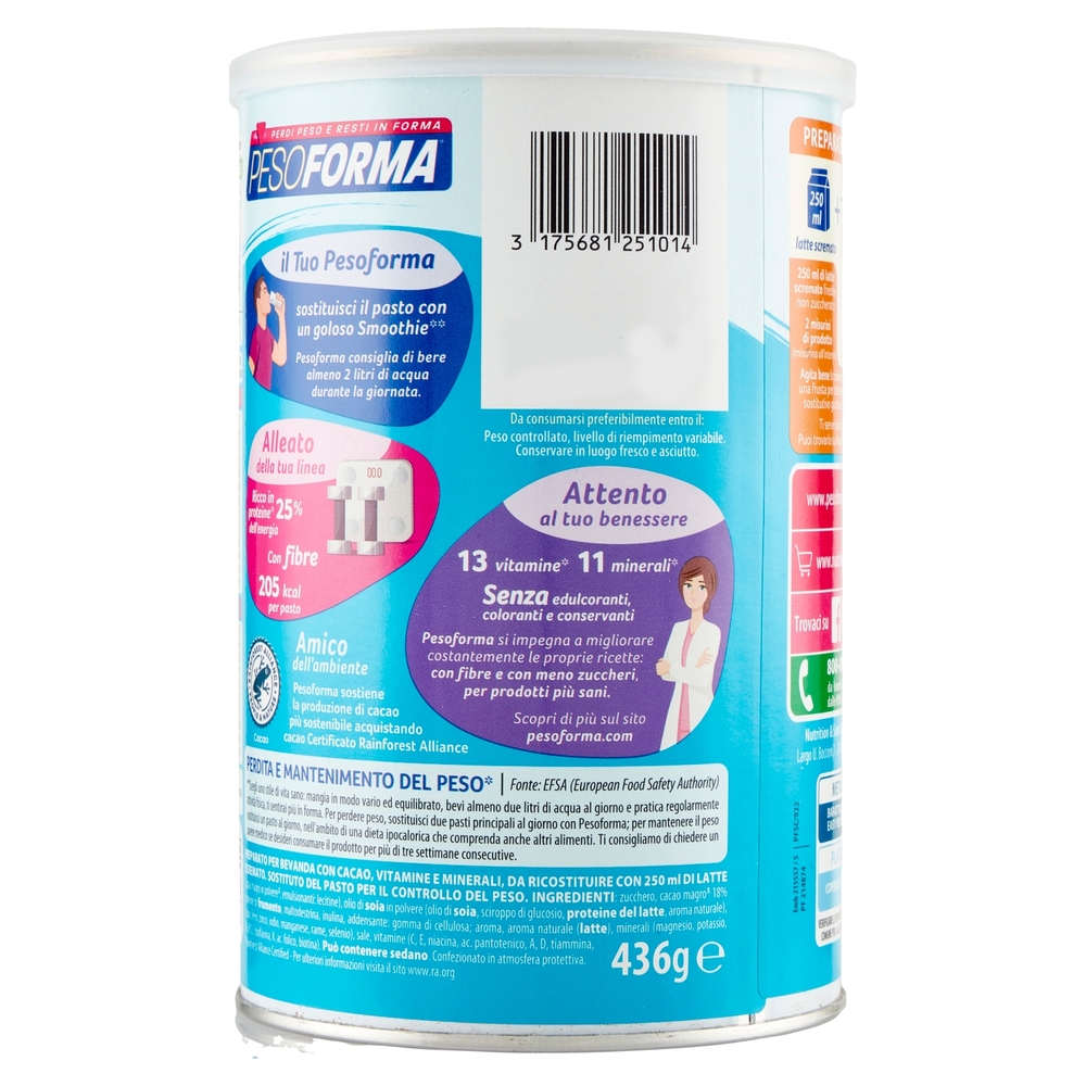 Pesoforma Choco Smoothie, Pasto sostitutivo gusto Cioccolato, Shake per il controllo del peso, 436g