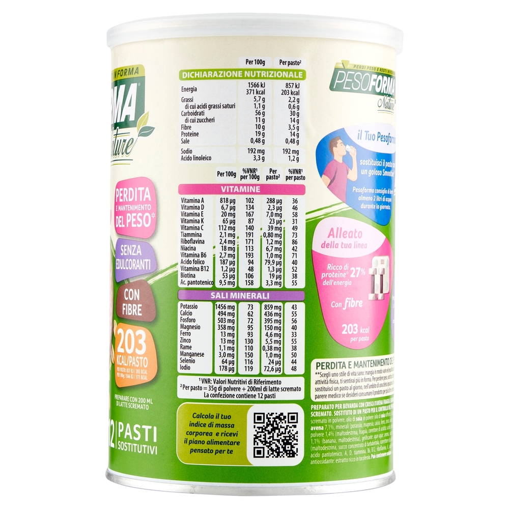 Pesoforma Nature Smoothie gusto Avena Fragola e Banana, sostitutivo del pasto, 203kcal a pasto, 420g