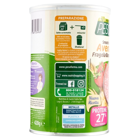 Pesoforma Nature Smoothie gusto Avena Fragola e Banana, sostitutivo del pasto, 203kcal a pasto, 420g