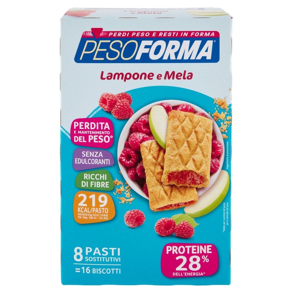 Pesoforma Biscotto Lampone e Mela, sostitutivo del pasto per perdita e controllo del peso, 16 x 33g