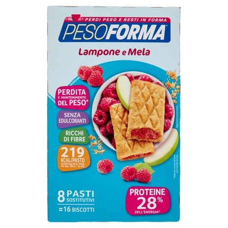 Pesoforma Biscotto Lampone e Mela, sostitutivo del pasto per perdita e controllo del peso, 16 x 33g