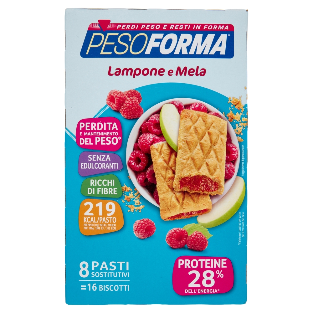 Pesoforma Biscotto Lampone e Mela, sostitutivo del pasto per perdita e controllo del peso, 16 x 33g