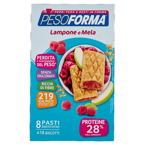 Pesoforma Biscotto Lampone e Mela, sostitutivo del pasto per perdita e controllo del peso, 16 x 33g