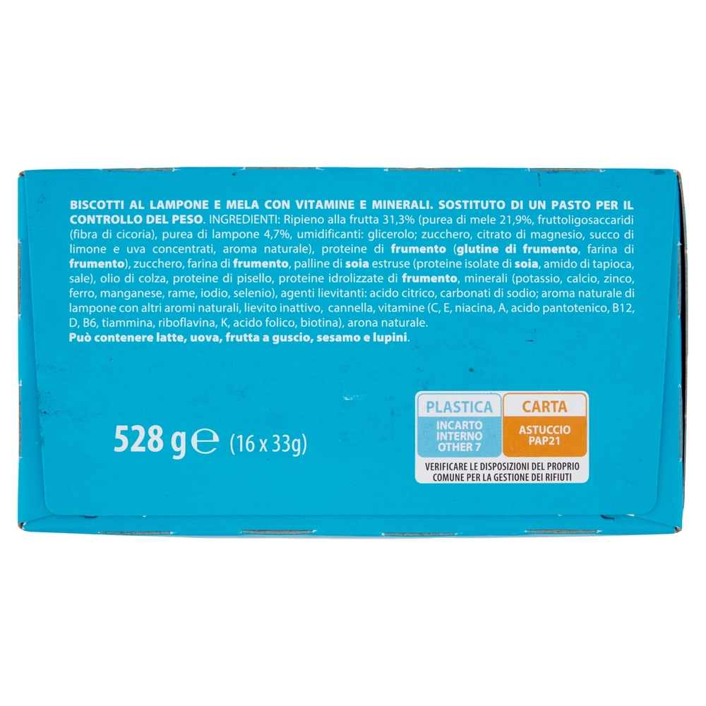 Pesoforma Biscotto Lampone e Mela, sostitutivo del pasto per perdita e controllo del peso, 16 x 33g