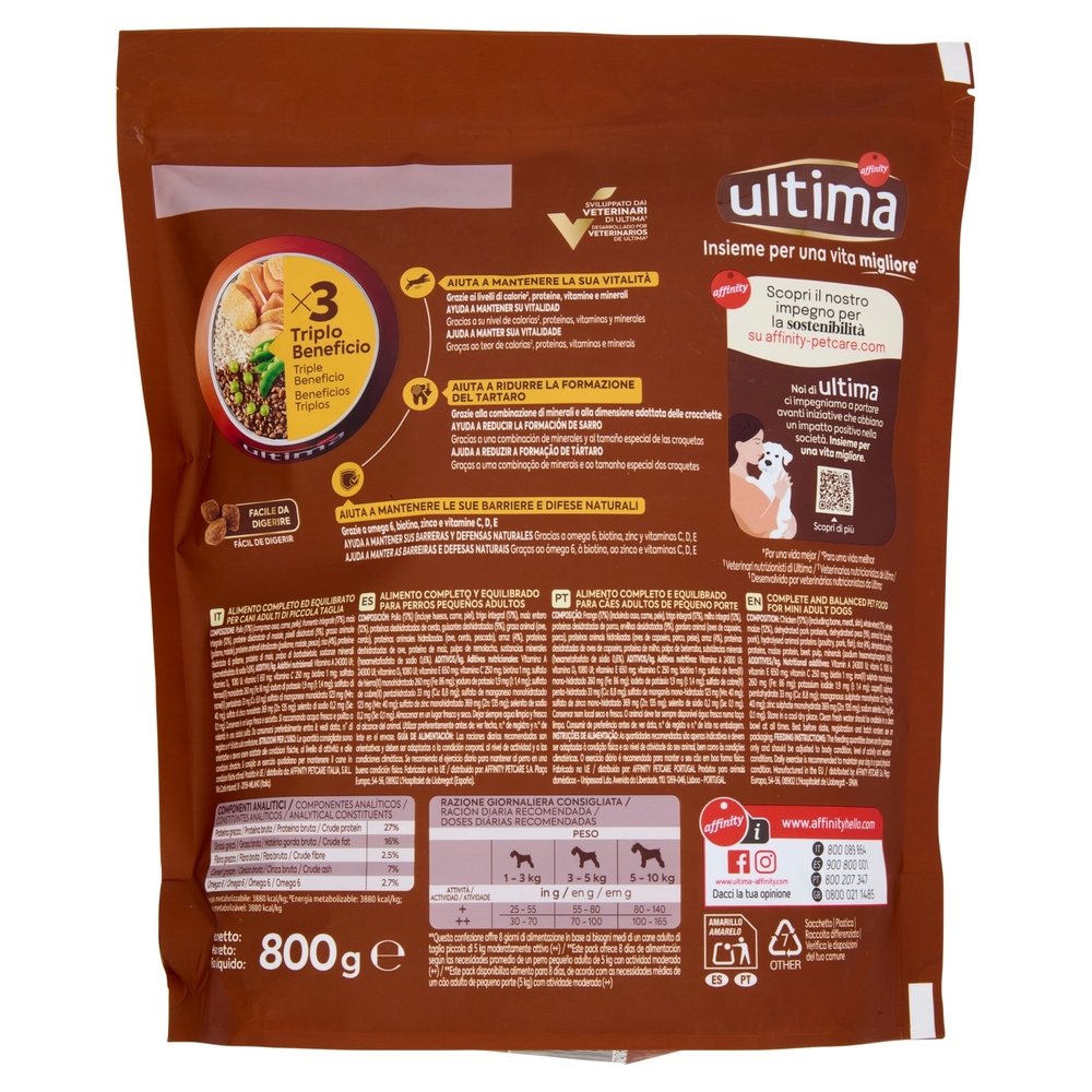 ultima Dog Taglia Piccola Mini <10kg Adulto 1-8 Anni Pollo 800 g