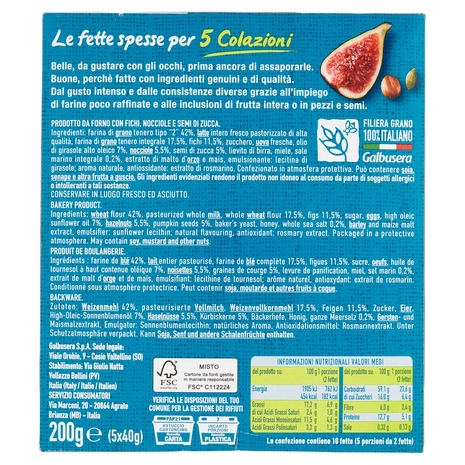 Galbusera BelleBuone 5 Colazioni Fichi nocciole semi di zucca 5 x 40 g