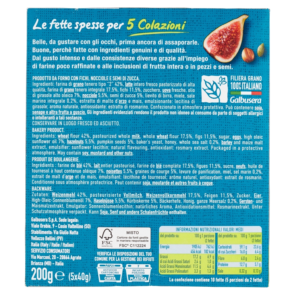 Galbusera BelleBuone 5 Colazioni Fichi nocciole semi di zucca 5 x 40 g