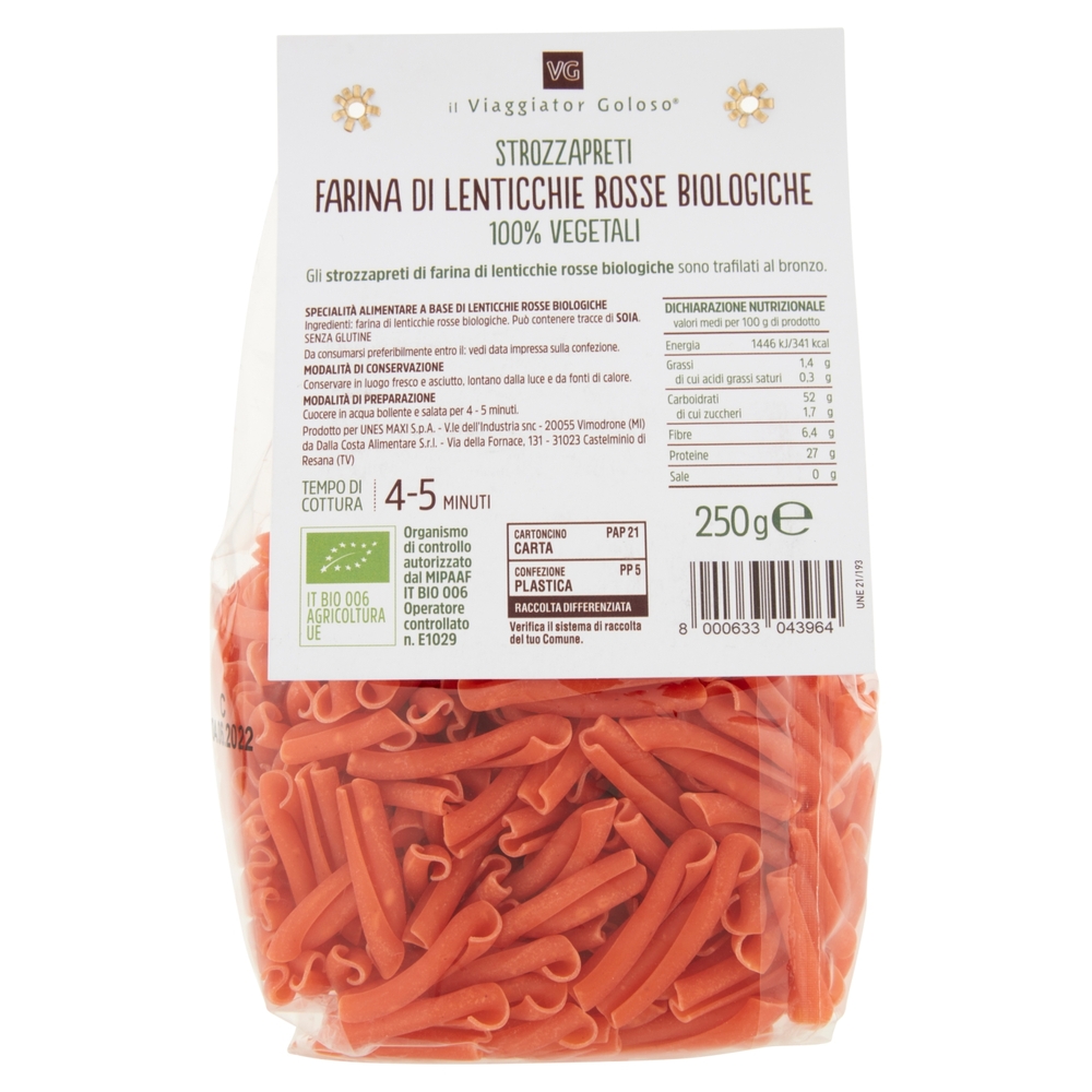 Strozzapreti Farina di Lenticchie Rosse BIO Il Viaggiator Goloso