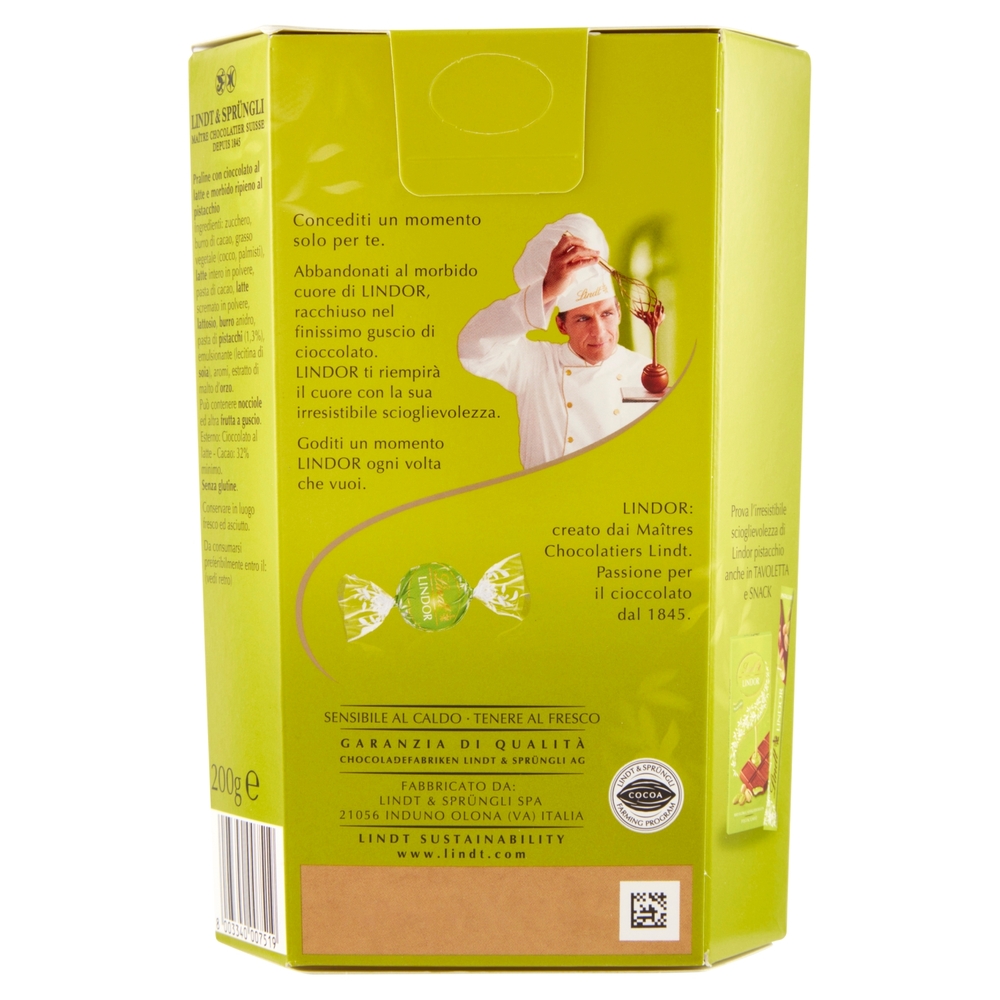 Lindt Cioccolatini Lindor Cioccolato al latte Pistacchio Scatola 200 g