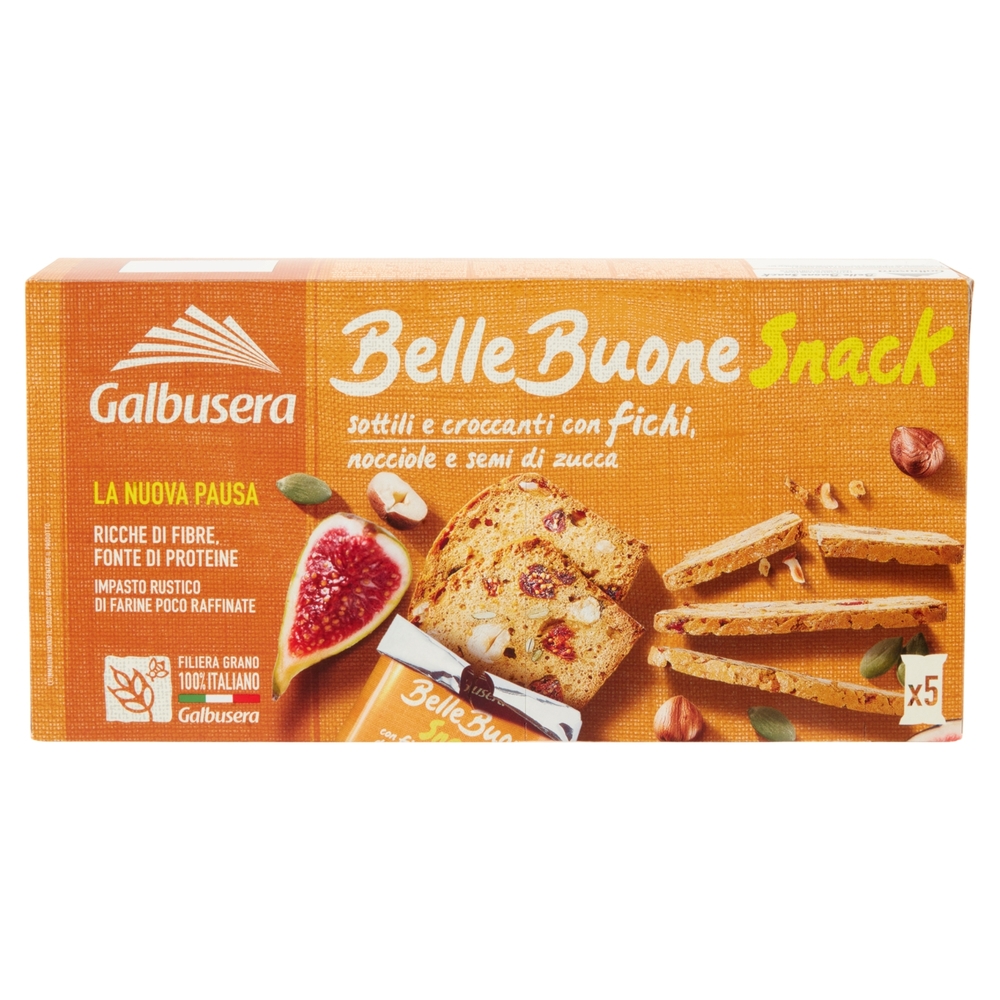 Galbusera BelleBuone Snack sottili e croccanti con fichi, nocciole e semi di zucca 5 x 30 g