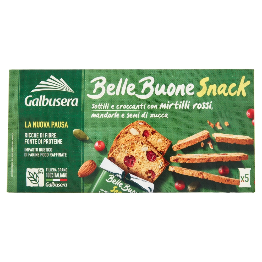 Galbusera BelleBuone Snack sottili e croccanti con mirtilli rossi, mandorle e semi di zucca 5 x 30 g