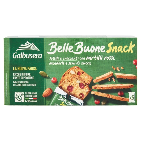 Galbusera BelleBuone Snack sottili e croccanti con mirtilli rossi, mandorle e semi di zucca 5 x 30 g