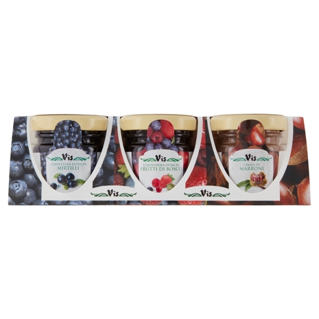 Vis Confettura Extra di Mirtilli + Confettura Extra di Frutti di Bosco + Crema di Marroni 3 x 40 g