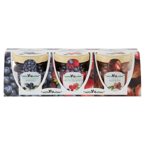 Vis Confettura Extra di Mirtilli + Confettura Extra di Frutti di Bosco + Crema di Marroni 3 x 40 g