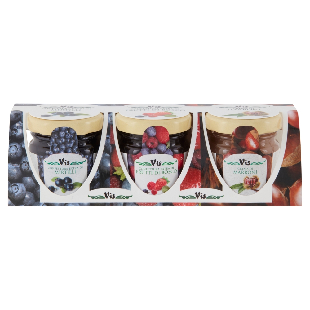 Vis Confettura Extra di Mirtilli + Confettura Extra di Frutti di Bosco + Crema di Marroni 3 x 40 g