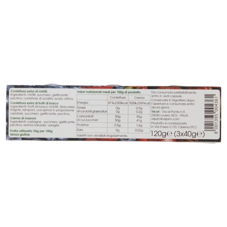 Vis Confettura Extra di Mirtilli + Confettura Extra di Frutti di Bosco + Crema di Marroni 3 x 40 g