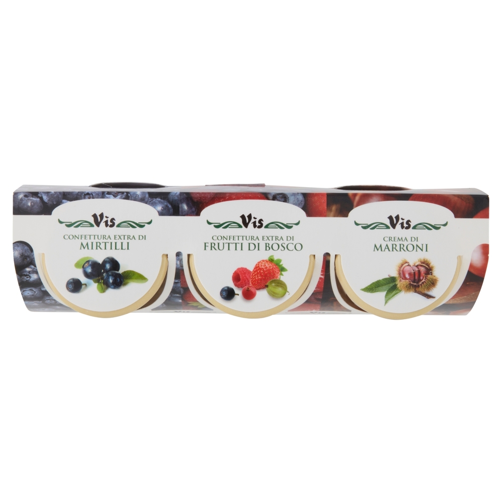 Vis Confettura Extra di Mirtilli + Confettura Extra di Frutti di Bosco + Crema di Marroni 3 x 40 g