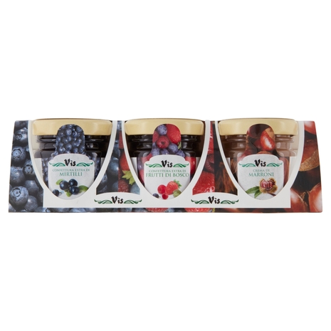 Vis Confettura Extra di Mirtilli + Confettura Extra di Frutti di Bosco + Crema di Marroni 3 x 40 g
