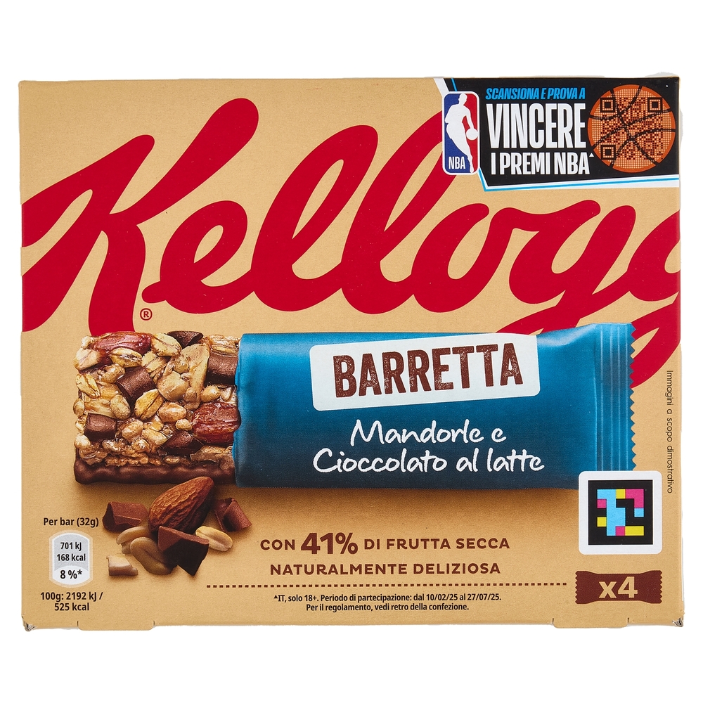 Kellogg's Barretta Mandorle e Cioccolato al latte 4 x 32 g