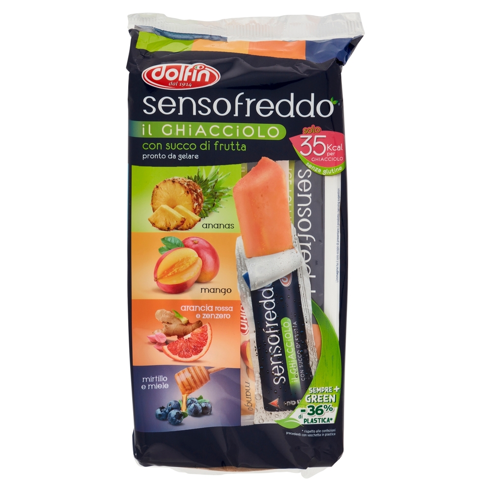 dolfin sensofreddo il Ghiacciolo ananas, mango, arancia rossa e zenzero, mirtillo e miele 10 x 42 ml