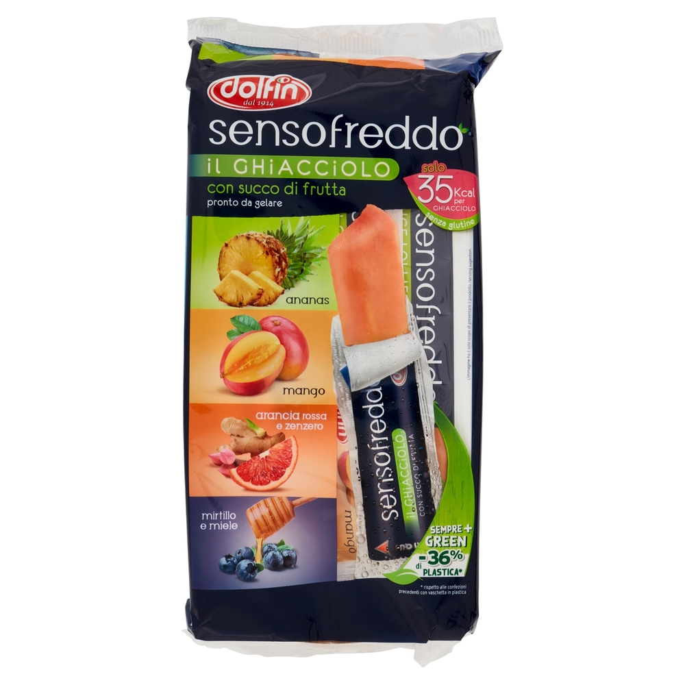 dolfin sensofreddo il Ghiacciolo ananas, mango, arancia rossa e zenzero, mirtillo e miele 10 x 42 ml
