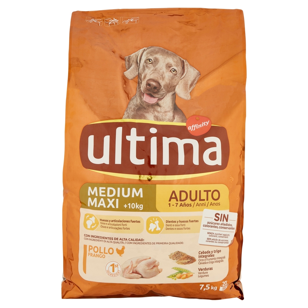 ultima Dog Medium Maxi +10kg Adulto 1-7 Anni Pollo 7,5 kg