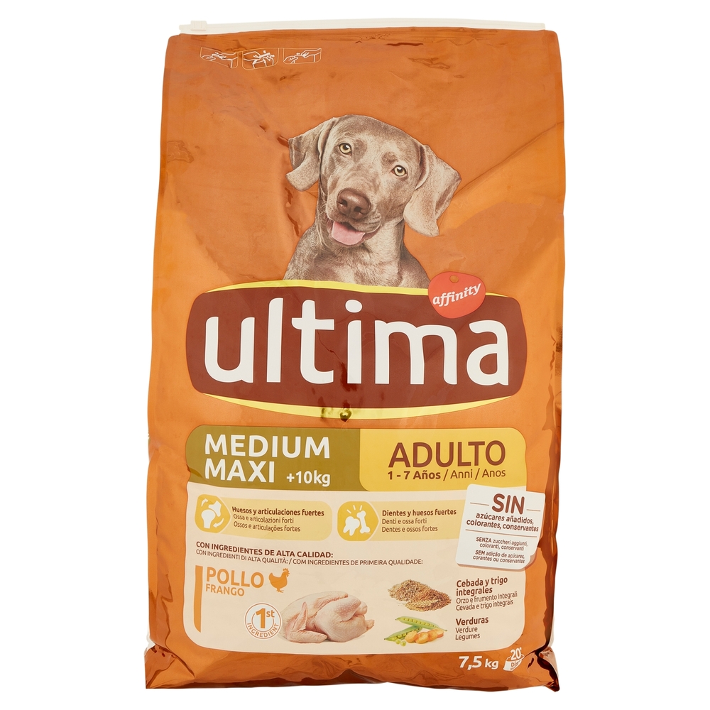 ultima Dog Medium Maxi +10kg Adulto 1-7 Anni Pollo 7,5 kg