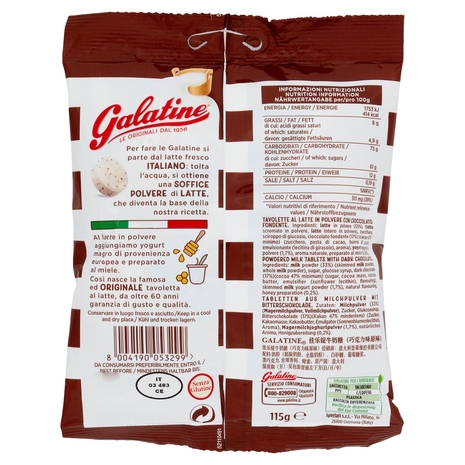 Galatine Tavolette al Latte con Pezzi di Cioccolato 115 g