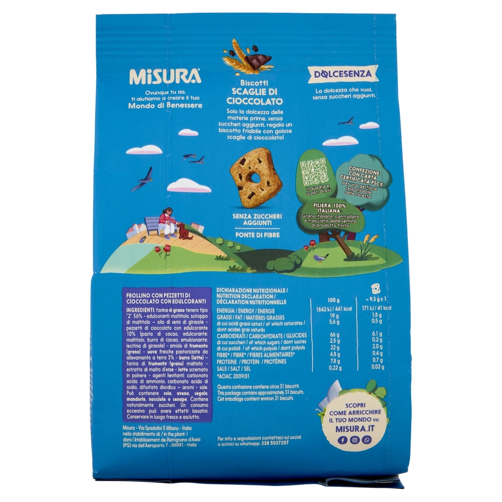 Misura Dolcesenza Biscotti Scaglie di Cioccolato 290 g