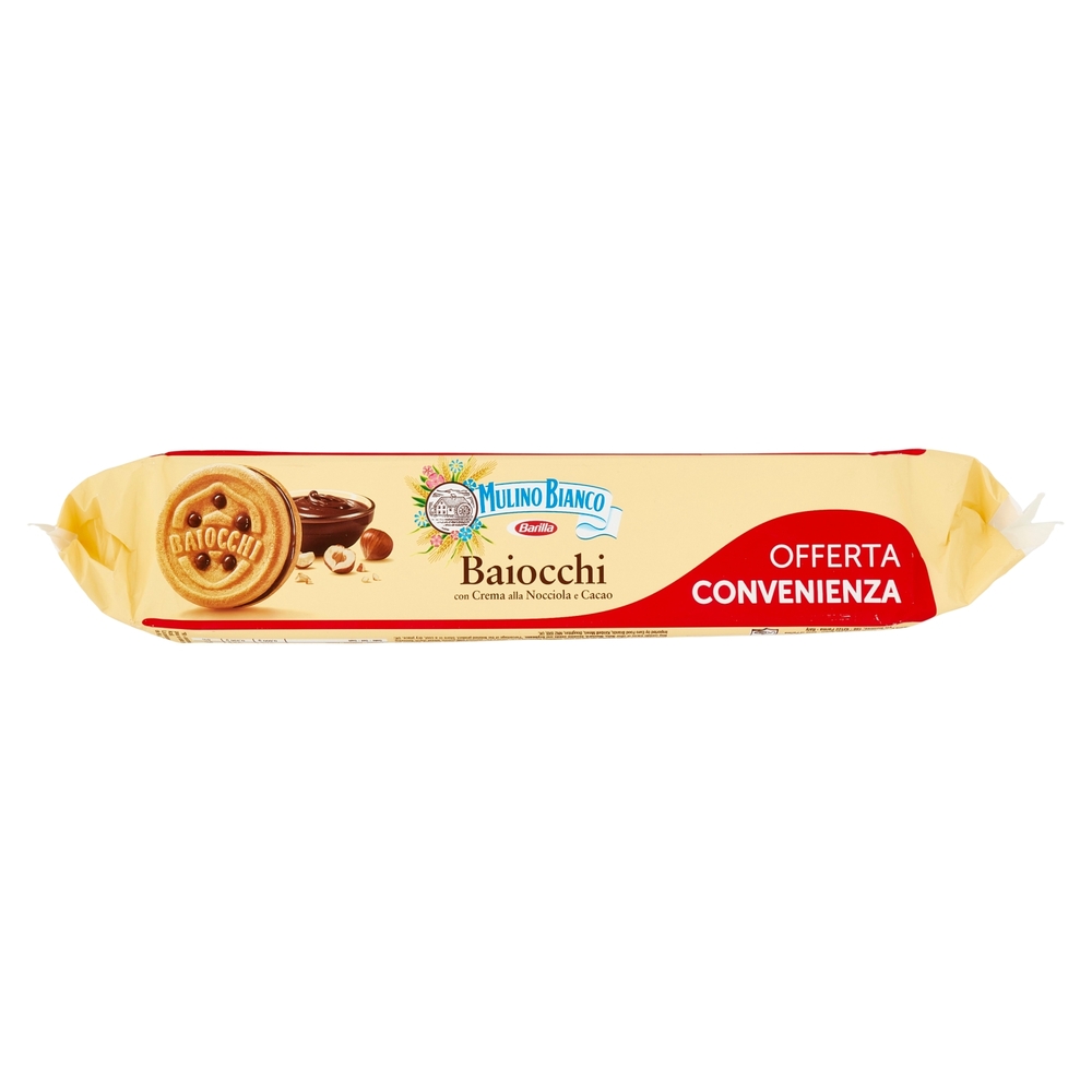 Mulino Bianco Baiocchi Biscotti Snack Farciti con Crema alla Nocciola e Cacao Bipacco 672g