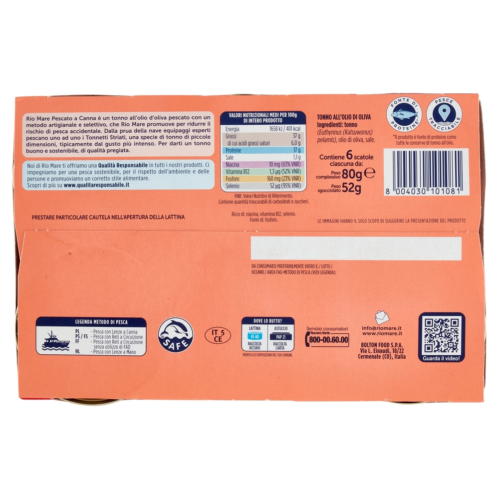 Rio mare Tonno all'Olio di Oliva Pescato a Canna 6 x 80 g