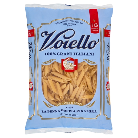 Voiello Pasta La Penna Doppia Rigatura N°152 grano Aureo 100% italiano Trafilata bronzo 1Kg