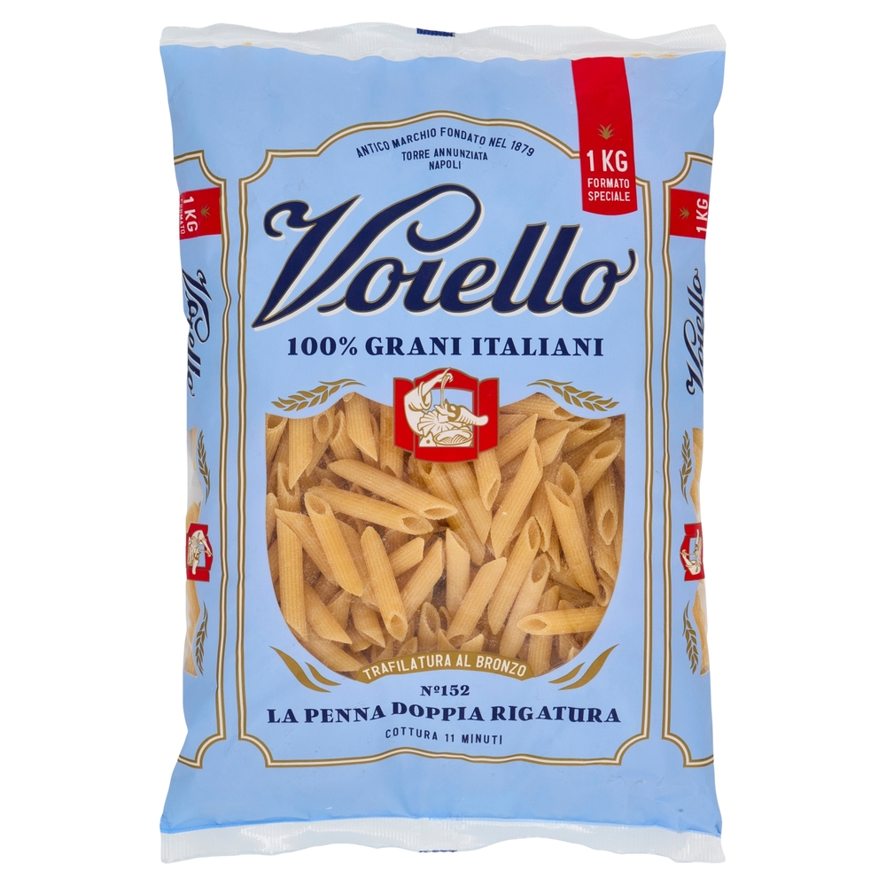 Voiello Pasta La Penna Doppia Rigatura N°152 grano Aureo 100% italiano Trafilata bronzo 1Kg