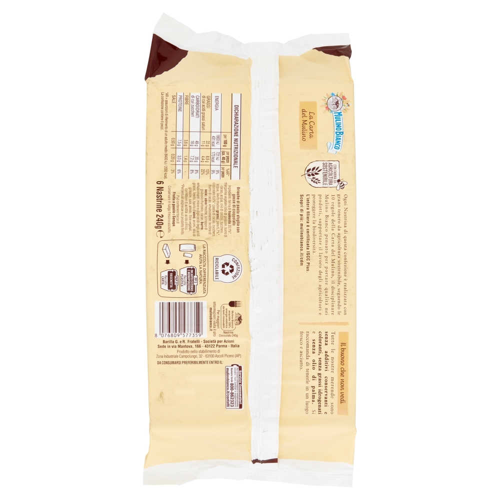Mulino Bianco Nastrine Merenda Cioccolato Senza Additivi Conservanti 6 pezzi 240g