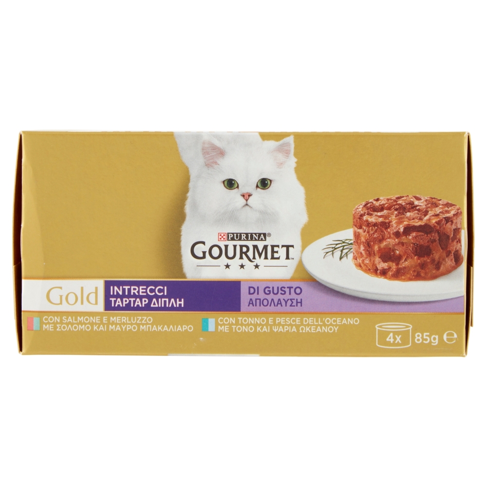 PURINA GOURMET Gold Intrecci di Gusto Salmone & Merluzzo / Tonno & Pesce dell'Oceano 4x85g
