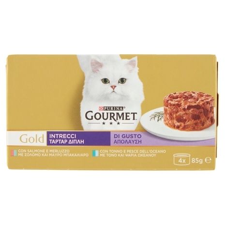 PURINA GOURMET Gold Intrecci di Gusto Salmone & Merluzzo / Tonno & Pesce dell'Oceano 4x85g