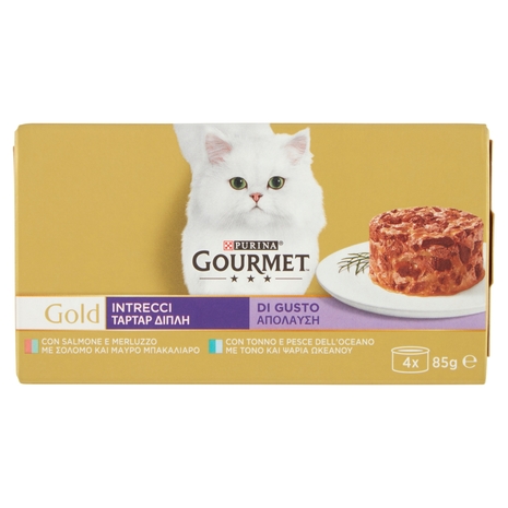PURINA GOURMET Gold Intrecci di Gusto Salmone & Merluzzo / Tonno & Pesce dell'Oceano 4x85g