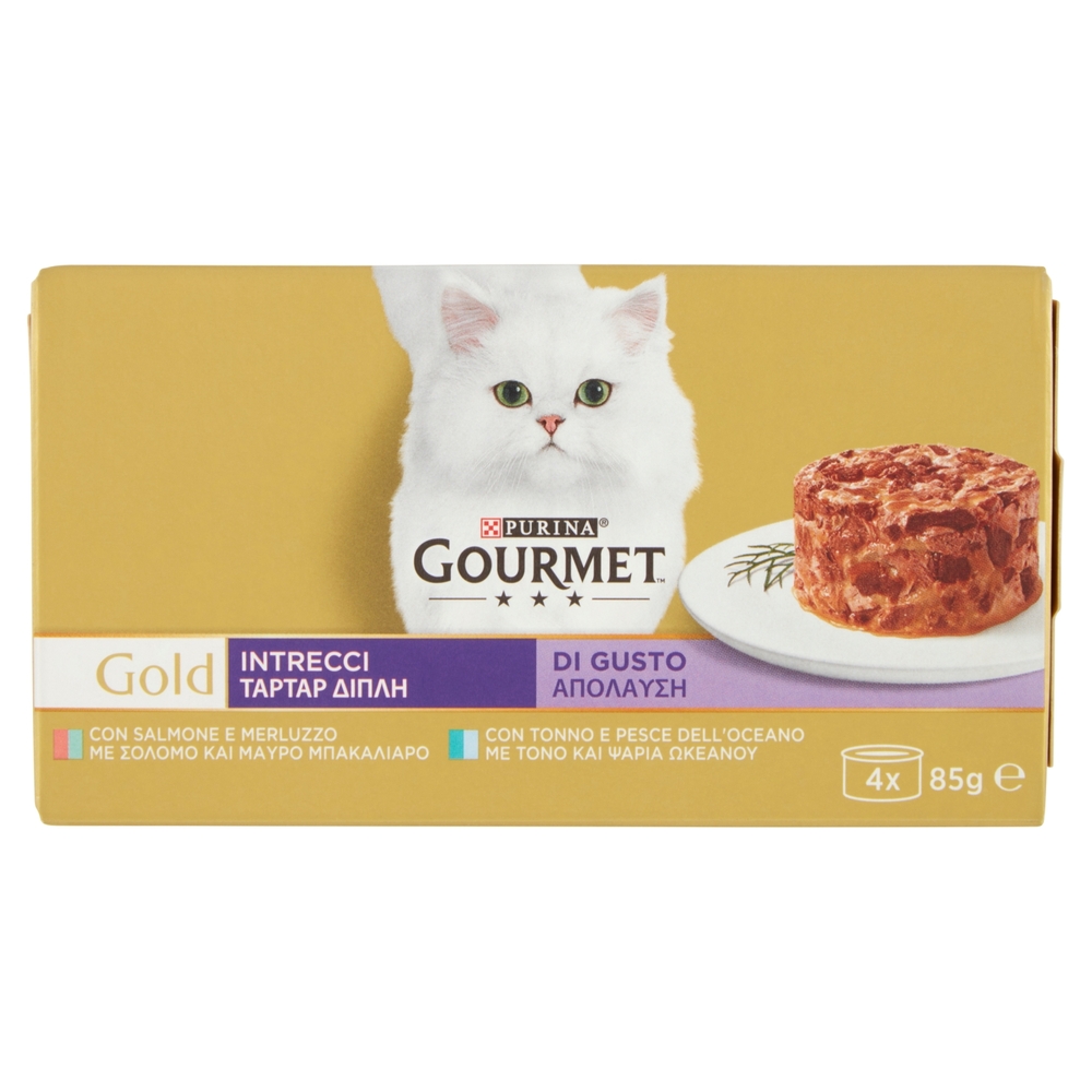PURINA GOURMET Gold Intrecci di Gusto Salmone & Merluzzo / Tonno & Pesce dell'Oceano 4x85g