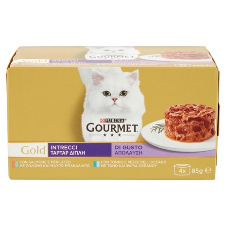 PURINA GOURMET Gold Intrecci di Gusto Salmone & Merluzzo / Tonno & Pesce dell'Oceano 4x85g