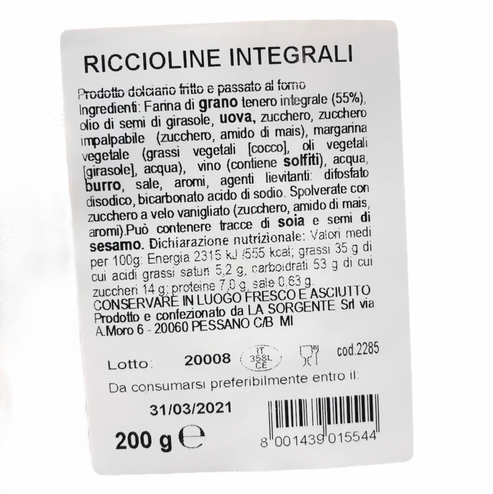 la Sorgente Riccioline integrali 200 g