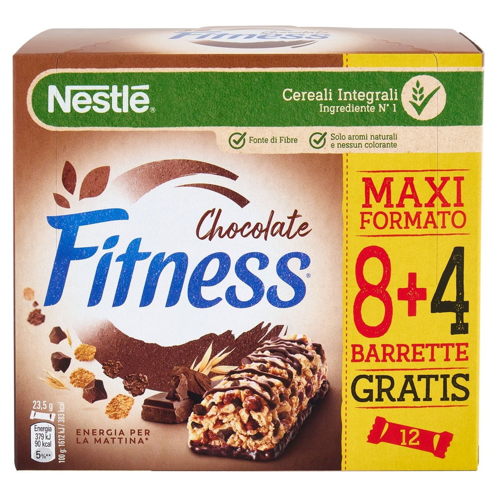 FITNESS Chocolate Barrette Cereali Integrali con Cioccolato 12 pezzi da 23,5g