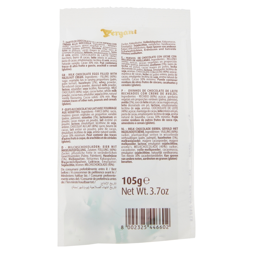 Vergani Ovetti di Cioccolato al Latte Ripieni con Crema alla Nocciola 105 g