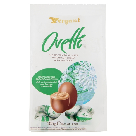 Vergani Ovetti di Cioccolato al Latte Ripieni con Crema alla Nocciola 105 g