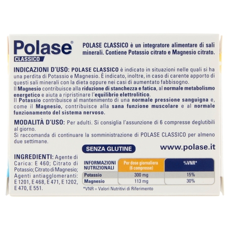 Polase compresse integratore potassio, magnesio e sali minerali contro stanchezza 60 compresse 30 g