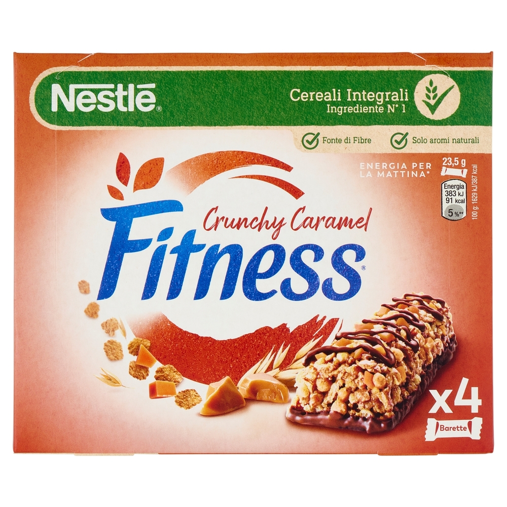 FITNESS Crunchy Caramel Barrette Cereali Integrali con Cioccolato e Caramello 4 pezzi da 23,5g