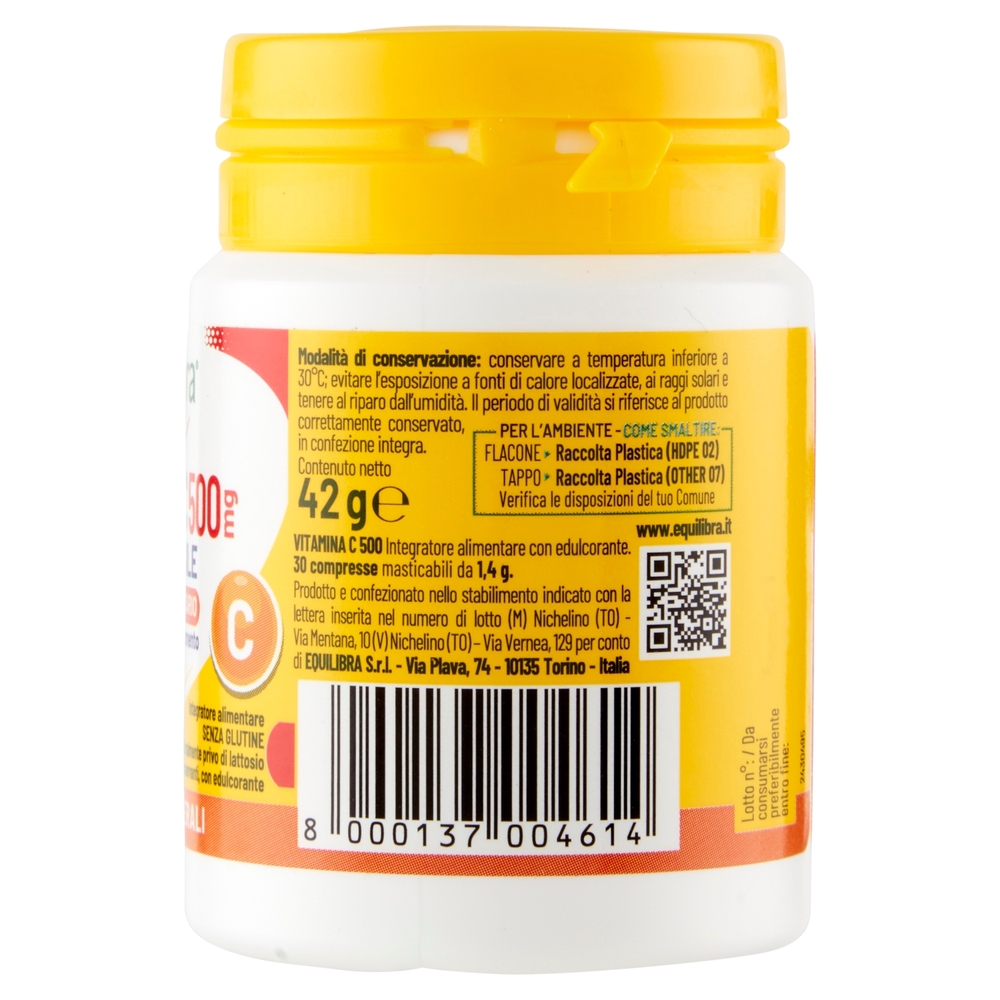 equilibra Vitamina C 500mg Masticabile Sistema Immunitario 30 x 1,4 g