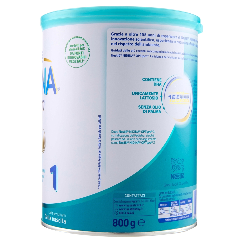 NESTLÉ NIDINA Optipro 1 dalla nascita Latte per lattanti in polvere latta da 800 g