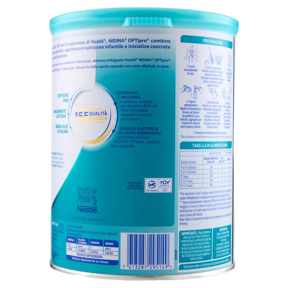 NESTLÉ NIDINA Optipro 1 dalla nascita Latte per lattanti in polvere latta da 800 g